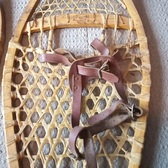 Vintage Kabir Kouba Wood & Rawhide Snowshoes W/ Leather Bindings 48 x 14